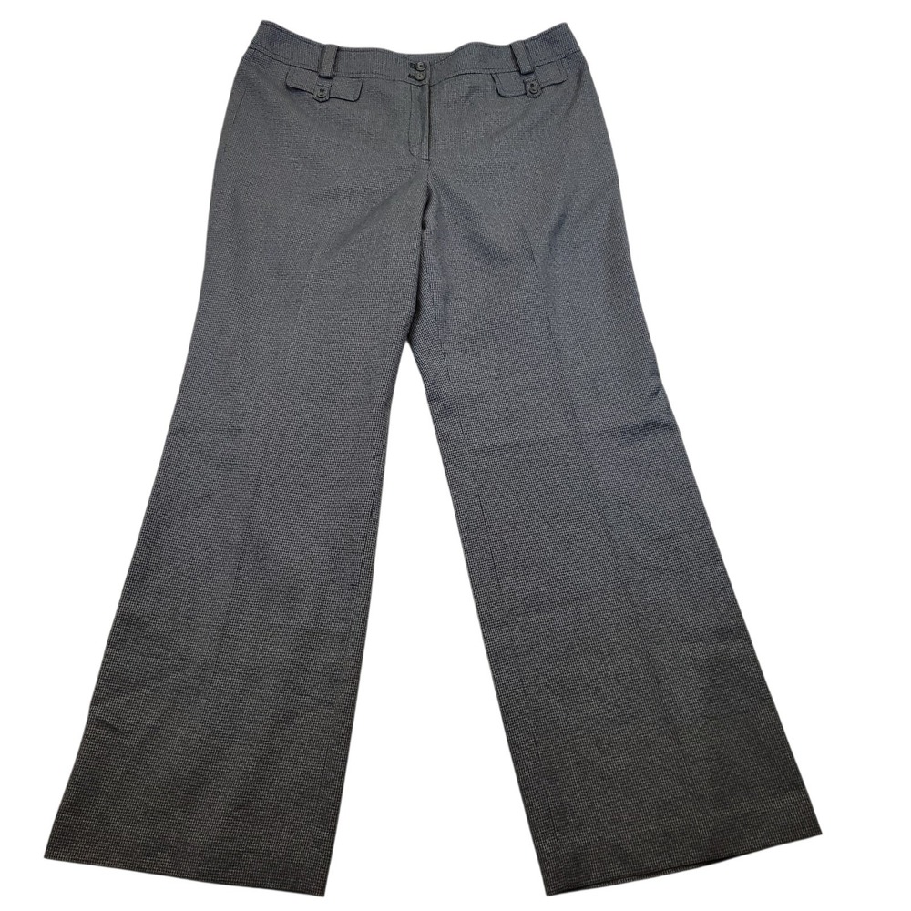 Ann Taylor Signature Fit Wide Leg Dress Pants Lined 14 Grey Black Houndstooth